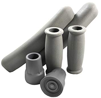 Classic Replacement Crutch Pads, Comfortable Gray Rubber Underarm Cushions, Hand Grips, and Feet Caps, Fits Standard Aluminum Crutches (Set of 6)