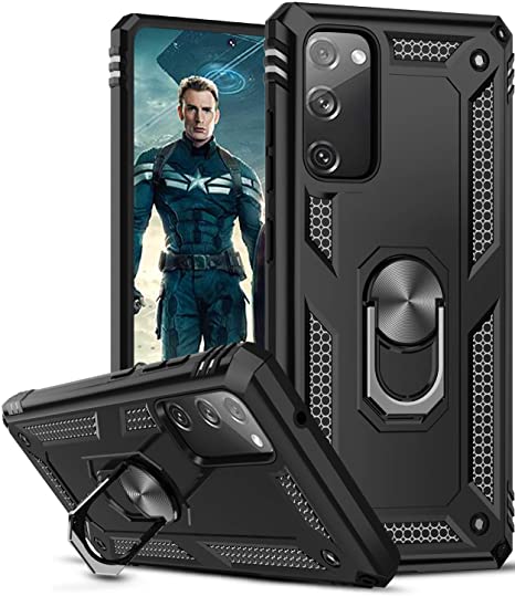 LeYi for Samsung Galaxy S20 FE 4G/5G Case,Ring Holder Military Grade Protective Silicone Plastic Shockproof Tough Armour Hard Mobile Phone Cover for Samsung S20 FE (Fan Edition) 4G/5G Black