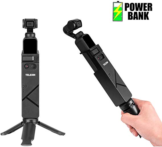 TELESIN OSMO Pocket Power Grip with Tripod Stand Adapter, 3200mAh Fast Charging Handheld Power Bank Battery Charger Bracket for DJI OSMO Pocket Gimbal Photography Accessories