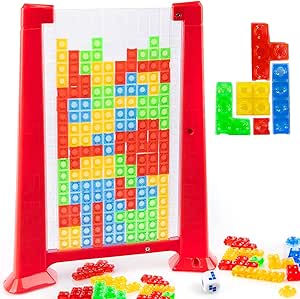 Gamie Tetriminos Blocks Game - 3D Puzzles for Kids and Adults with 50 Game Pieces, Game Board, and Drawstring Bag - Retro-Inspired Brain Teaser Puzzles - Intelligence Toys for Kids Ages 3 4 5