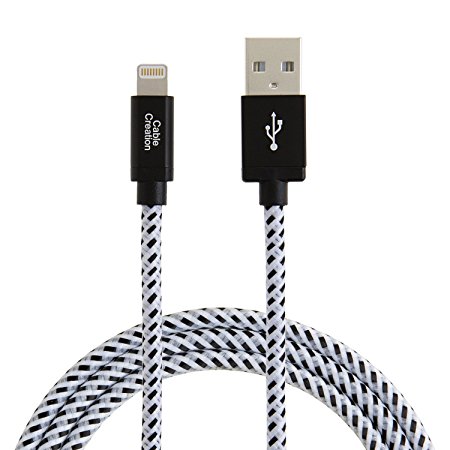 [Apple MFi Certified] CableCreation Lightning to USB Data Sync Cable for iPhone 6S iPhone 6,iPhone 5/5S/5C, Metal Plug & Cotton Jacket, Black & White, L=6ft/1.8m