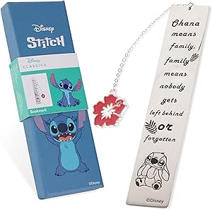 Disney Metal Bookmarks for Women with Gift Box Teens Stitch Metal Bookmark with Inspirational Quote and Charm - School University Graduation Reading Stitch Gift Box Stocking Filler