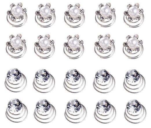 AlphaAcc 20pcs Clear Crystal and Pearl Swirl Hair Twists Coils Spirals Hair Pin Clip Accessories