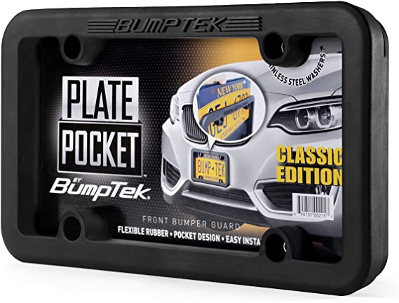 BumpTEK Plate Pocket (Classic Edition) - The Thickest, Toughest, All Rubber Front Bumper Guard, Front Bumper Protection, License Plate Frame. Flexible Rubber Cushions Parking Bumps!