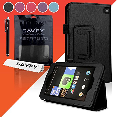 SAVFY® 2014 New!!!Amazon Kindle Fire HD 6" Tablet (4th Generation, Wi-Fi 8GB & 16GB) Multi-Function SMART FOLIO Flip Stand Typing/Viewing PU Leather Case Cover With Auto Sleep/Wake Sensor   Screen Protector   Stylus Pen