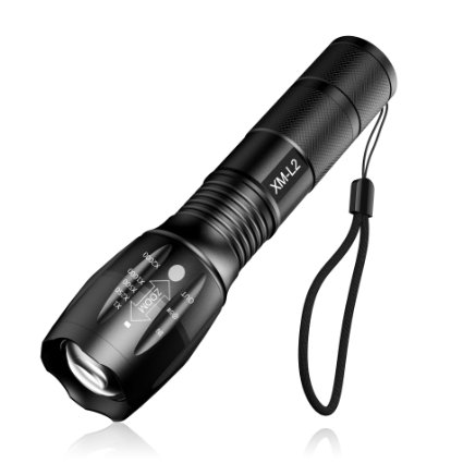 Syntus 1000 Lumens Tactical LED Flashlight Military Handheld Portable Cree LED Flashlight Zoomable Ultra Bright Mini Torch Light with Adjustable Focus and 5 Working Modes for Hiking, Camping, Biking