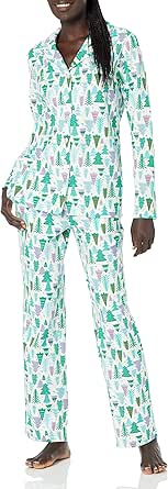 Amazon Essentials Women's Flannel Long-Sleeve Button Front Shirt and Pant Pajama Set