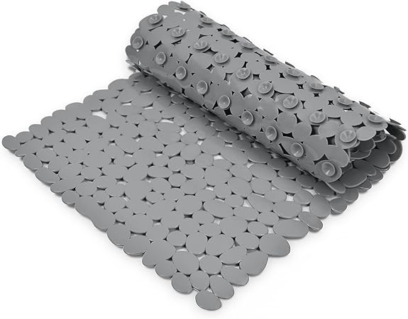 Marsheepy Anti-slip Bathtub Mat Pebbles Shower Mat Extra Large Bath Mat with Suction Cups and Drain Holes for Bathroom,Machine Washable, 88 x 40 CM（Gray)