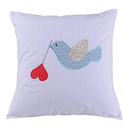 LoveTree Embroidered Cotton Canvas Decorative Throw Pillow Cover Cushion Case Pillow Case 18" X 18" - Bird