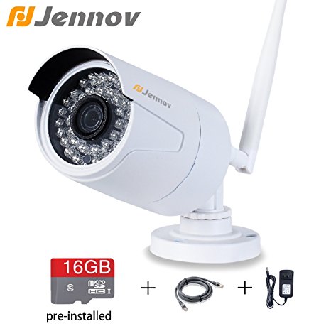 Jennov 720P Wifi Wireless Security Cameras Outdoor Waterproof Cctv Bullet IP Network Camera With Built-in 16G MicroSD Card Day Night Vision Mobilephone Remote View