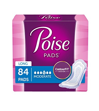 Poise Incontinence Pads, Moderate Absorbency, Long, 84 Count