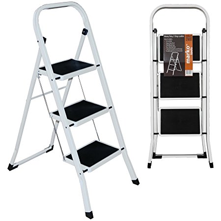 Heavy Duty Steel 3 Step Ladder Portable Compact Folding Metal Stepladder Stool