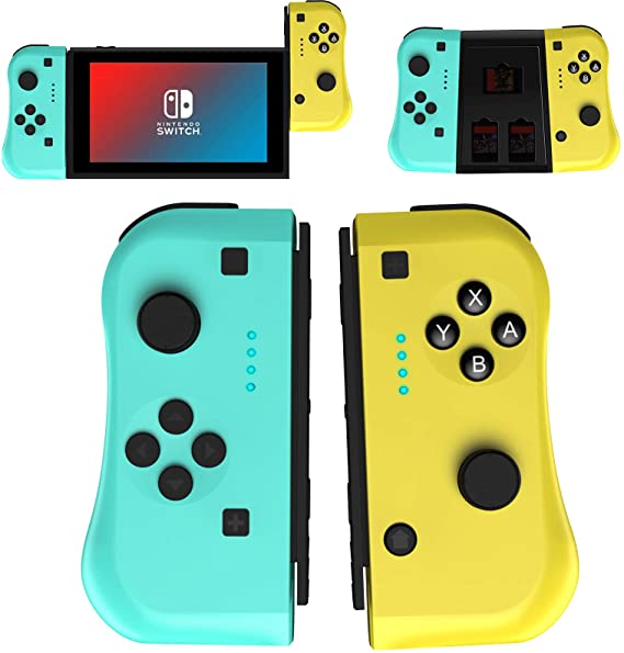 JAMSWALL Joy Con Controller Compatible for Nintendo Switch, Wireless Controllers Compatible for Switch Lite, Replacement Compatible for Switch Joy Pad, Motion Control, Yellow and Green with Grip