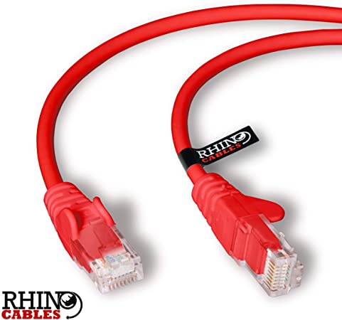 rhinocables CAT5e High-Speed Ethernet Patch Network Cable for LAN — Snagless Cable with RJ45 Connector Lead — Ideal for Internet, Router, Modem, Smart TV, PC & Laptop (5m, Red)