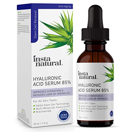 Hyaluronic Acid 85% Face Serum - Natural Anti Aging Formula for Fine Lines & Wrinkles to Hydrate, Moisturize & Plump Dull, Dry Skin - With Niacinamide & NASA Stem Cell Technology - InstaNatural - 1 oz