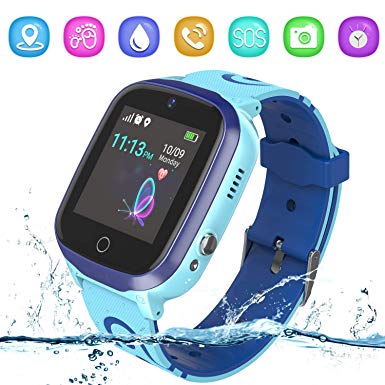 GPS Kids Smart Watch Phone – GPS   WiFi  LBS Tracker Smartwatch with Pedometer SOS Calling Voice Chat Alarm Clock Camera Game Touch Screen Gifts for Boys Girls (Blue)