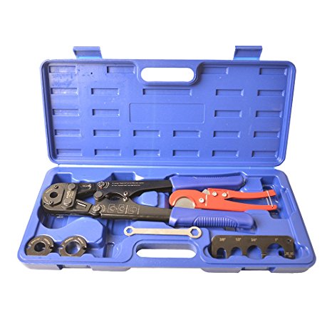 IWISS® F1807 PEX Pipe Crimping Tool Kit for 3/8",1/2",3/4",1" Copper Ring with Free Gauge&Pex Pipe Cutter suits Sharkbite,Watts,Apollo and All US F1807 Standards