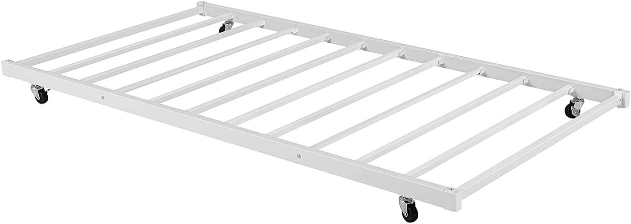 VECELO Twin Bed Frame Only/Roll Out Trundle /Enhanced Metal Slats Support