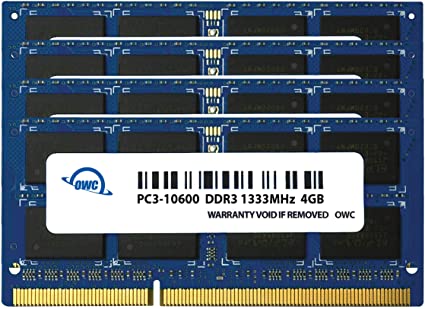 OWC 16.0GB (4X 4GB) 1333MHz 204-Pin DDR3 SO-DIMM PC3-10600 CL9 Memory Upgrade Kit for iMac, (OWC1333DDR3S16S)