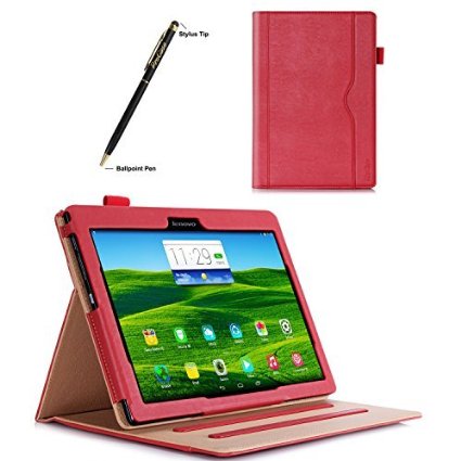 ProCase Lenovo Tab 2 A10 Case - Leather Stand Folio Case Cover for Lenovo Tab 2 A10-70 10-Inch Tablet, Support Auto Sleep/Wake, with Multiple Viewing angles, Document Card Pocket (Red)
