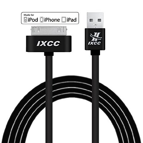 iXCC 10ft Long Apple MFi Certified 30 pin to USB Sync and Charge Cable for iPhone 4/4s, iPad 2/3, iPod 1-6 Gen - Black