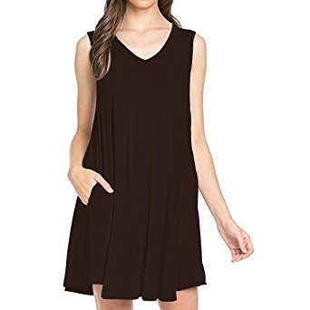 TINYHI Women's Simple Fit Tunic V-Neck Casual Swing T-Shirt Dress