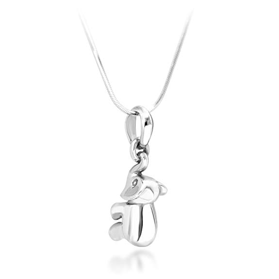 Chuvora 925 Sterling Silver 3D Elephant Animal Lovers Pendant Necklace, 18 inches