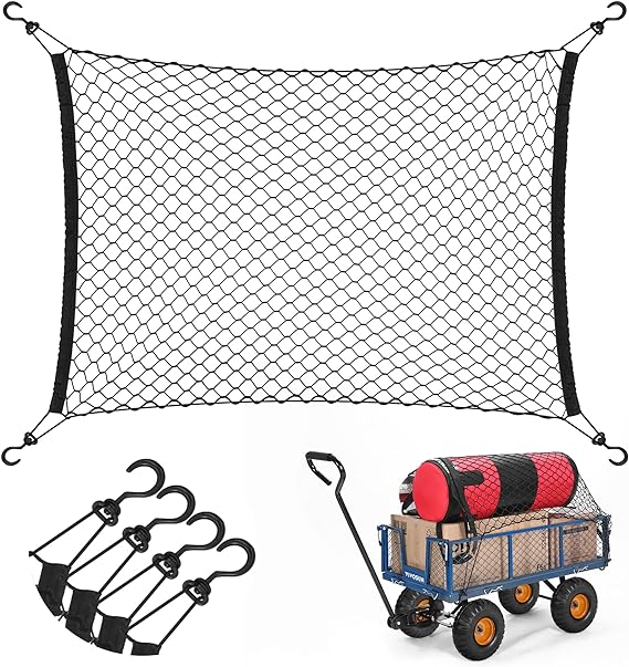 VIVOSUN Cargo Net for Garden Wagon, 36" X 30" Heavy Duty Nylon Netting with Storage Bag for Folding Wagon, Beach Cart, Garden Cart, Trolley Cart, Black