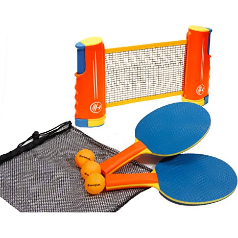 Harvil Portable and Retractable Table Tennis Net Set To-Go with FREE Balls, Rackets, and Mesh Bag