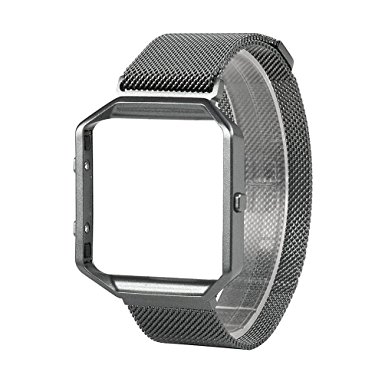 For Fitbit Blaze Band, Wearlizer Milanese Loop Watch Band Replacement Stainless Steel Bracelet Strap With Metal Frame for Fitbit Blaze - Space Grey Small