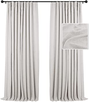 INOVADAY 100% Blackout Curtains 96 Inch Length 2 Panels Set Linen Blackout Curtains Textured Thermal Insulated Black Out Curtain Drapes for Bedroom Living Room - Beige, W50 x L96