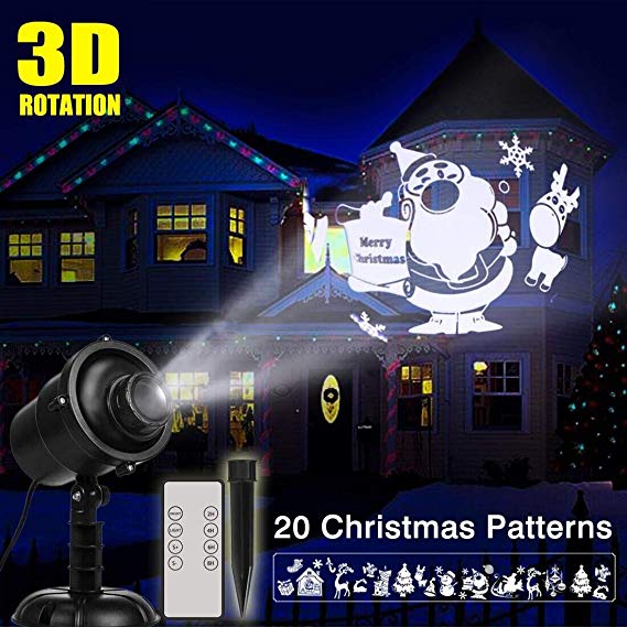 Christmas Light Projector, LED Holiday Decoration 3D Rotating Waterproof Landscape Spotlight 20 Patterns with Remote Control, Timer Perfect for Christmas Wedding Party Garden Indoor Outdoor