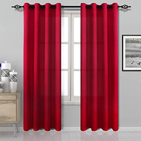 DWCN Red Curtains Bright Faux Silk Country Modern Style Draperies 8 Grommets Window Curtain Panel 52x84 inch (Set of 2 Panels) Curtains for Bedroom/Kitchen/Dinning Room/Living Room