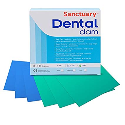 Sanctuary Latex Dental Dam,Powder Free, Pack of 36 (Blue 6" x 6" Medium)