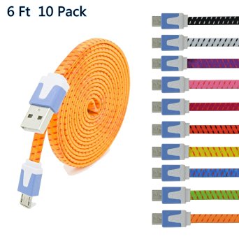 Coeuspow 10pcs/lot 2m 6 Feet Multi-color High-speed Micro USB Nylon Braided Charging Cable Sturdy Fabric Data Sync Cord for Samsung Galaxy S6/5/4/3/2 Note Tab HTC ONE M8 X Nokia Lumia PDA X-box Motorola, Lg , Google Nexus, Motorola Atrix and Other Android Smartphone and Tablet-black/white/purple/pink/hot Pink/orange Red/yellow/blue/green/orange
