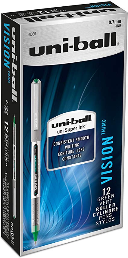 uni-ball Vision Rollerball Pens, Fine Point (0.7mm), Evergreen, 12 Count