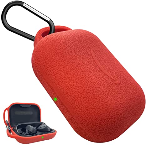 Alquar Protective Case for Introducing Echo Buds, Premium Soft Silicone Skin Cover with Luxury Leather Patterns Shock-Absorbing Protective Case with Keychain [Front LED Visible] (Red)