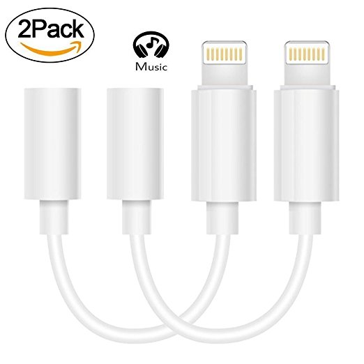 [2 Pack] Apple iPhone 7 Audio Adapter iOS 10.3 Buddys - Lightning to 3.5mm Female Headphone Jack Adapter for iPhone 7 / iPhone 7 Plus - (White) [Not compatible with iPhone X/8/8 Plus]