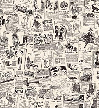 Vintage Newspaper Ads Peel and Stick Wallpaper - Use as Contact Paper, Wall Paper, or Shelf Paper - Removable Wallpaper - Vintage Newspaper Advertisements Wallpaper (17.71” Wide x 118” Long)