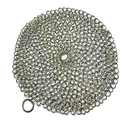 Umiwe Basics Round Cast Iron Cleaner 7 Inch Stainless Steel Chainmail Scrubber Skillet Cleaner with Ring