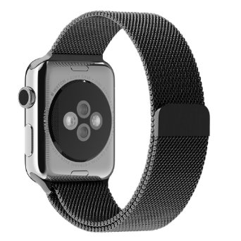 Apple Watch Band with Unique Magnet Lock JETech 42mm Milanese Loop Stainless Steel Bracelet Strap Bands for Apple Watch 42mm All Models No Buckle Needed - Black