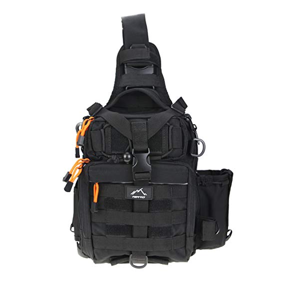Hetto Tactical Sling Chest Pack Waterproof Nylon Fishing Tackle Bag MOLLE One Strap Crossbody Backpack Military Shoulder Bag with Water Bottle for Cycling Hunting Hiking Fishing Outdoor