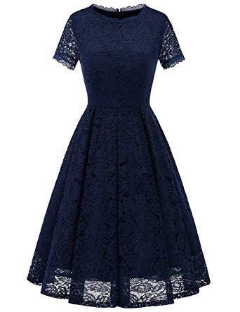 DRESSTELLS Women's Bridesmaid Vintage Tea Dress Floral Lace Cocktail Formal Swing Dress