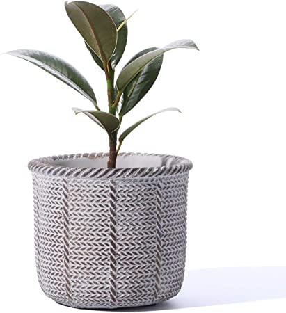 POTEY 056003 Iron-Imitation Cement Planter Pot - 5 Inch Indoor Concrete Planters Bonsai Container with Drainage Hole for Small Plants Succulent Cactus Flowers (Taupe, Plant NOT Included)