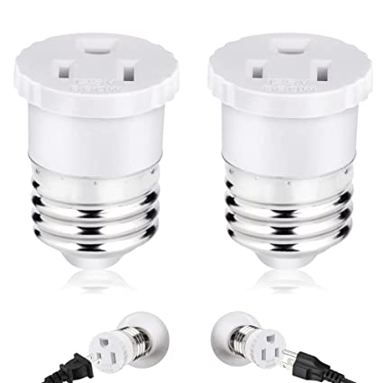 Light Socket to Plug Adapter Converter, Light Bulb Outlet Socket Adapter 3 Prong (2, Pack White)