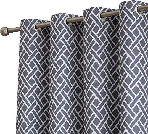 HLC.ME Basketweave Print Blackout Grommet Curtain Panels for Window - 99% Light Blocking - Thermal Insulated Decorative Hanging Pair for Privacy & Room Darkening - Set of 2 (52" W x 63" L, Grey)