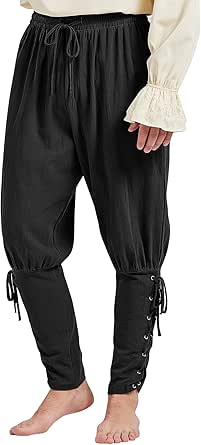 Century Star Renaissance Costume Men's Pirate Pants Medieval Ren Faire Viking Navigator Halloween Ankle Banded Trousers