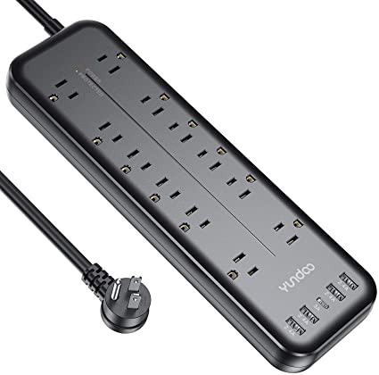 Power Strip Surge Protector - Power Strip with 12 AC Outlets, 4 USB-A Ports & 1 Type-C Port, 6FT Extension Cord, Overload Protection, Surge Protection, Lightning Protection, Short Circuit Protection.