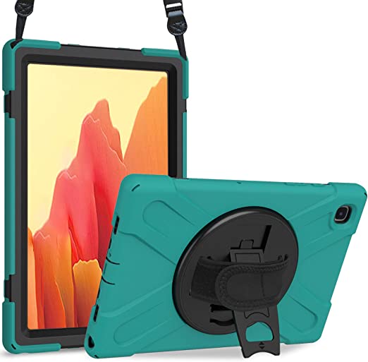 ProCase Galaxy Tab A7 10.4” 2020 Rugged Case (Model SM-T500/ T505/ T507), Heavy Duty Shockproof Case with Hand Strap Rotating Kickstand Protective Cover Case –Teal