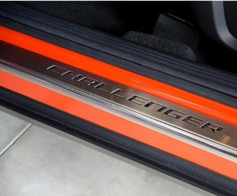 2008-2015 Dodge Challenger Stainless Steel Door Sill Entry Guards with Challenger Logo
